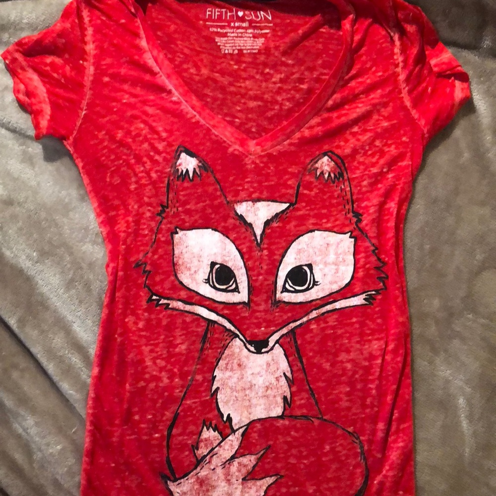 Red distressed shirt with fox print